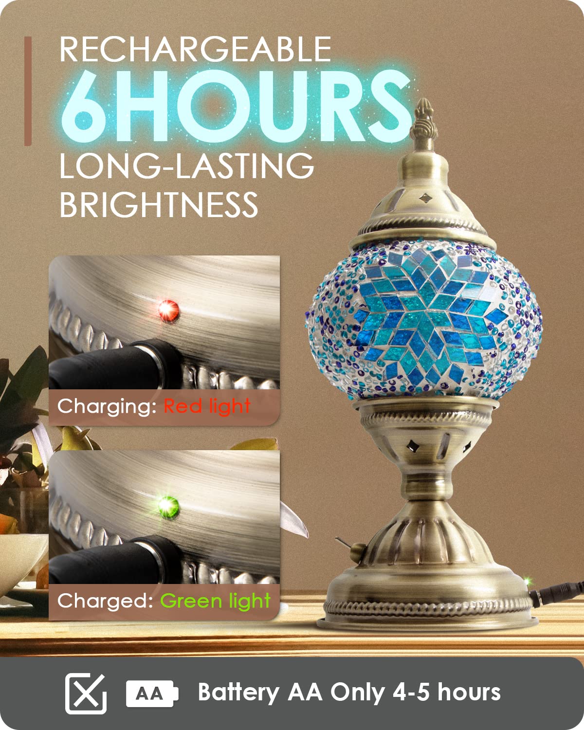 Yarra-Decor Tiffany mosaic glass lamp in blue2 adds sparkling color to any room.