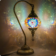 Yarra-Decor Turkish Moroccan lamp with bronze base, front view, ideal bedroom lighting