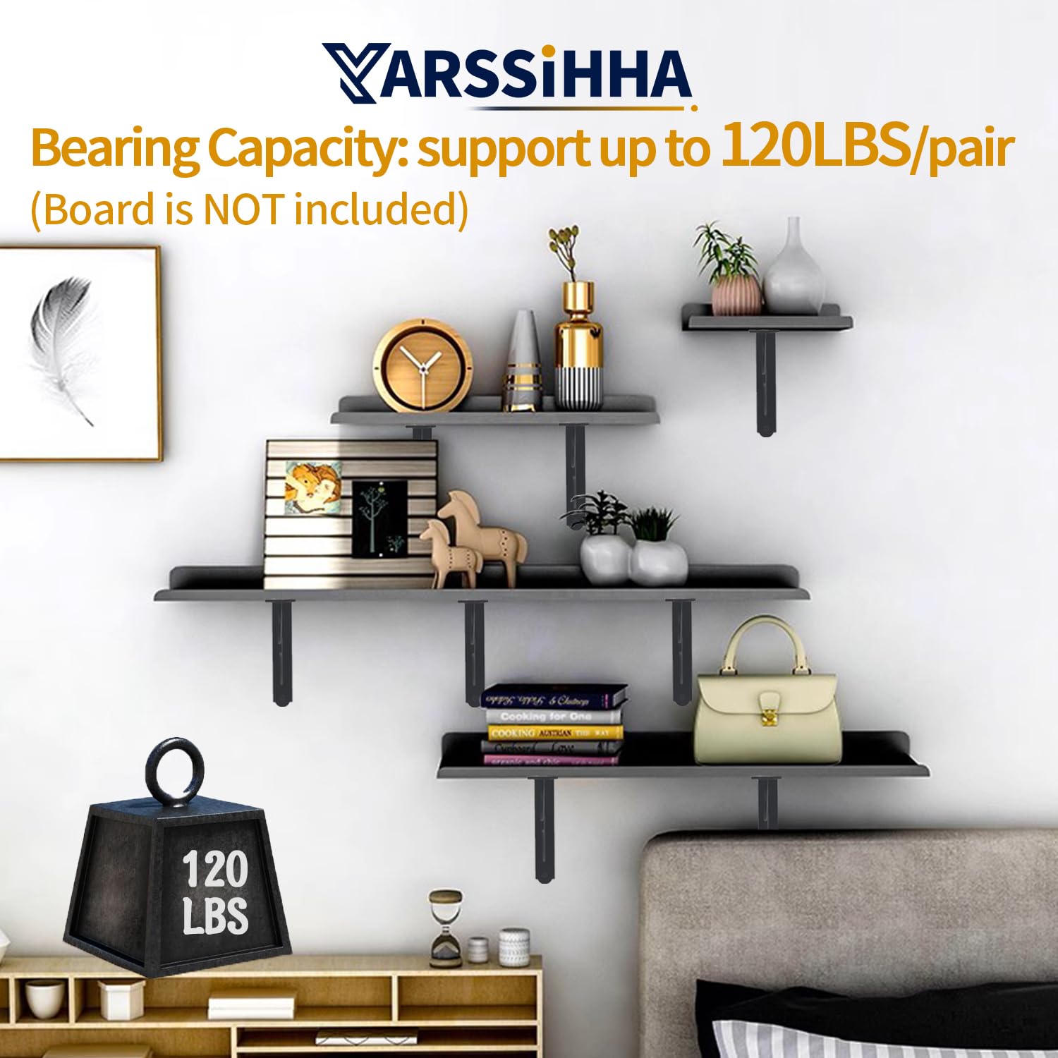 Yarssihha vintage black finish on durable shelf brackets