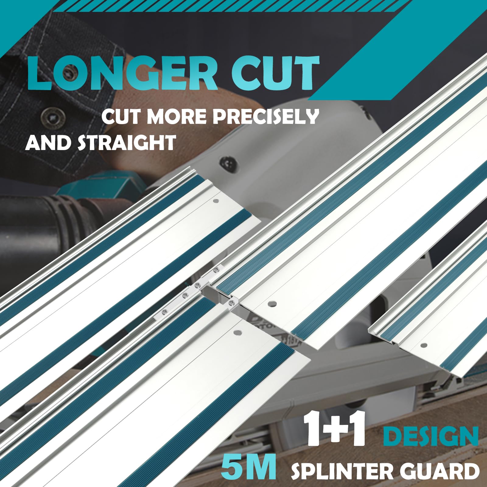 YRwzbp Makita guide rail system enables consistent straight cuts.