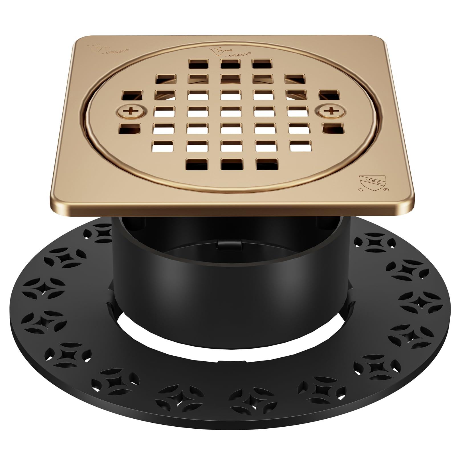 Yaseingoo 4-Inch champagne bronze drain grid for fast drainage in modern showers.