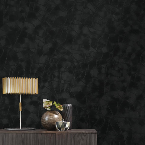 Yasinet black wallpaper close-up showing embossed texture for a luxe, modern look.