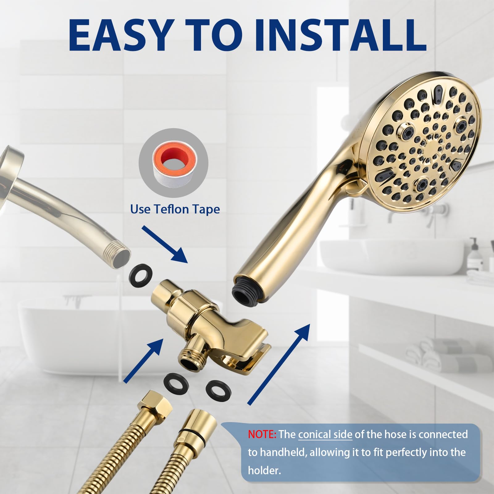 YASINU 5-inch handheld shower head provides a comfortable grip and easy maneuvers.