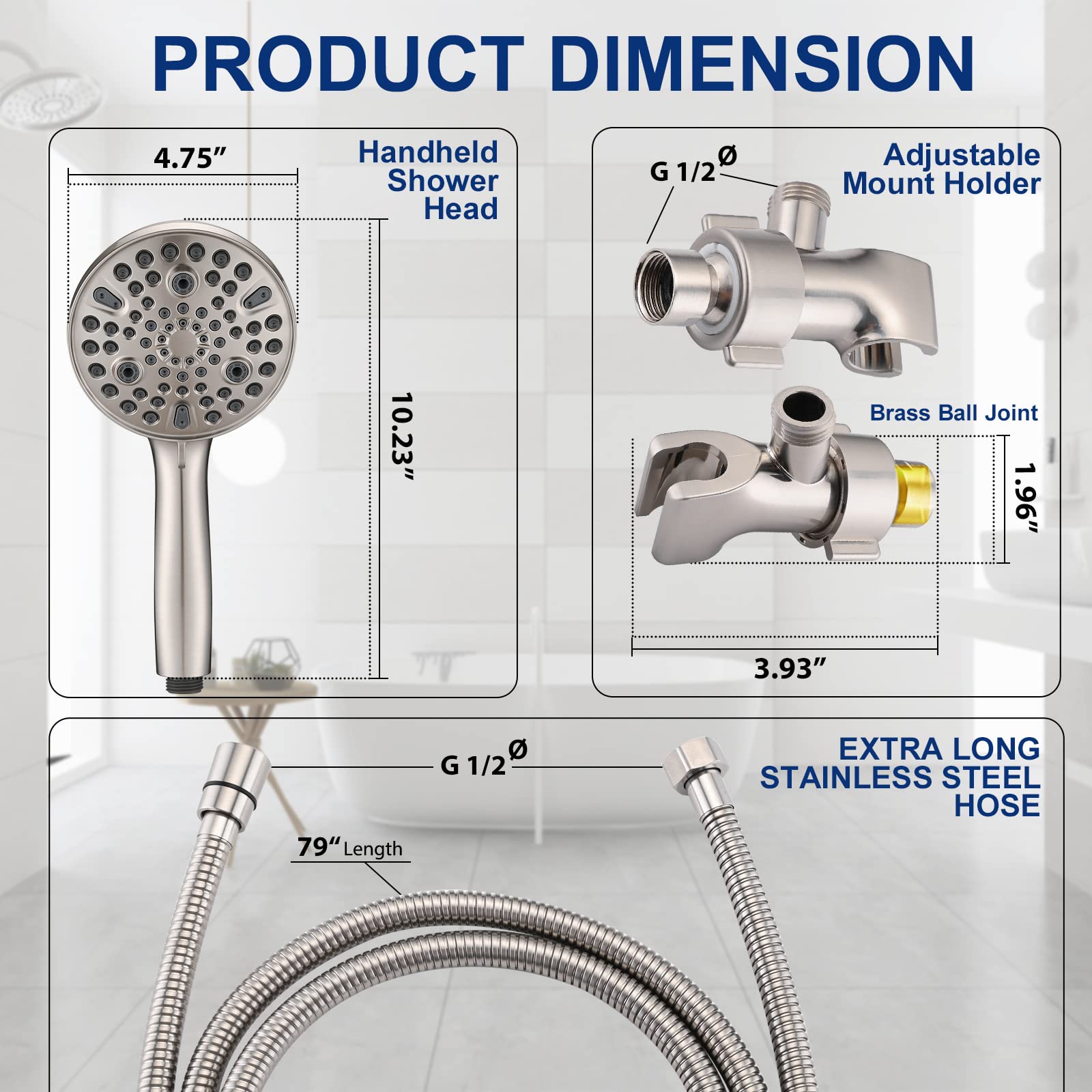 YASINU brushed nickel finish handheld shower head for durability