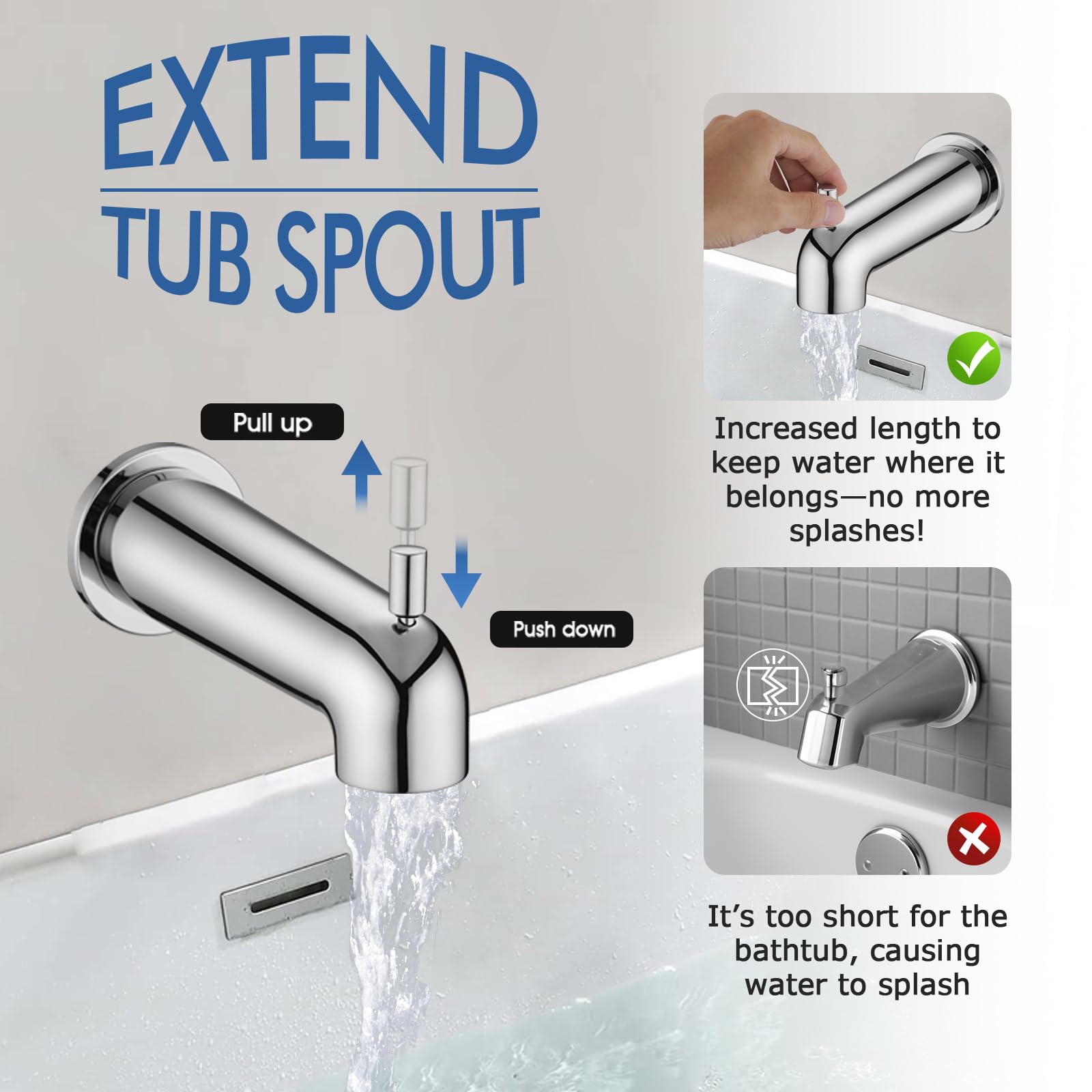 YASINU extended-length spout reaches away from the wall for deck-directed water flow.