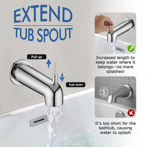 YASINU extended-length spout reaches away from the wall for deck-directed water flow.