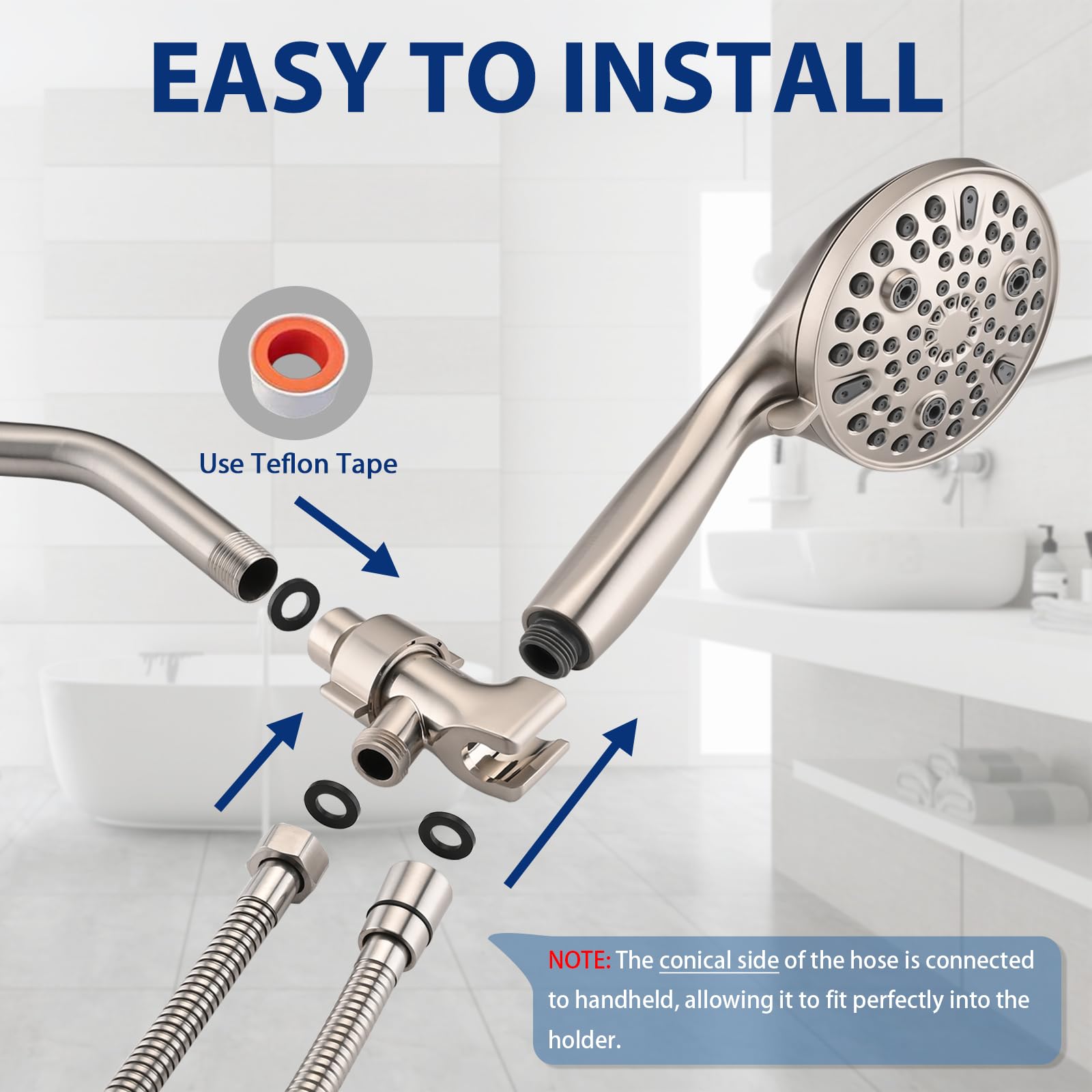 YASINU included teflon tape and rubber washers for leak-free install