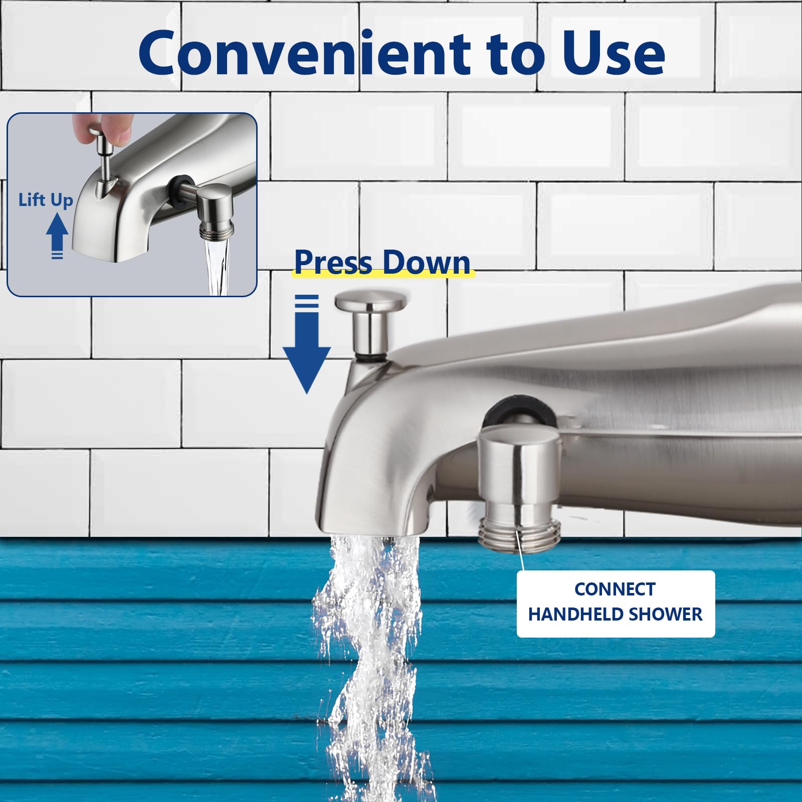 YASINU tub spout with built in diverter for shower or tub use.