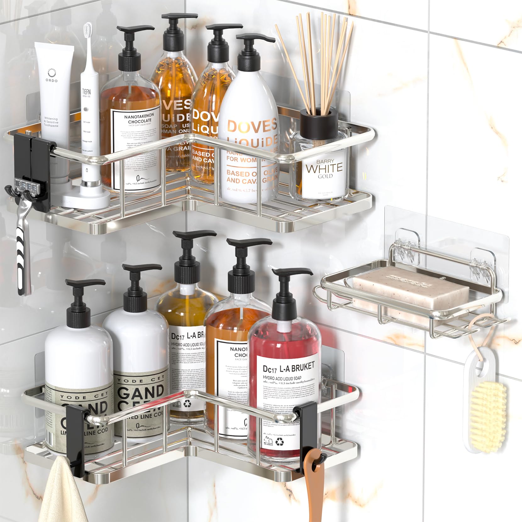 YASONIC corner shower caddy 3-pack with rustproof shelves for organized bathroom storage.