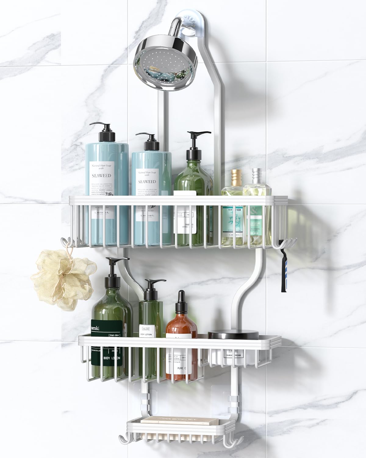 YASONIC shower caddy over head setup keeps bottles organized and within reach