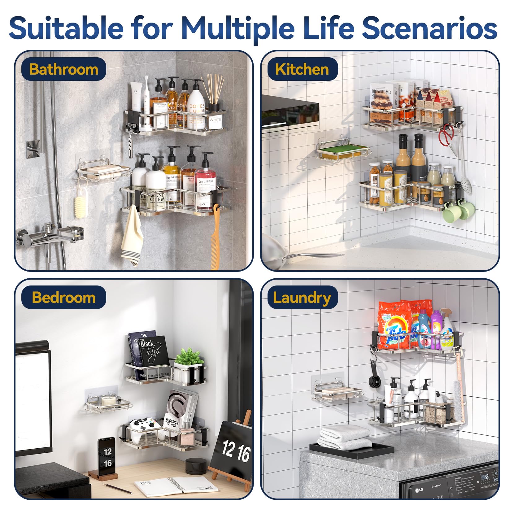YASONIC space-saving corner design fits 90° walls for extra storage.