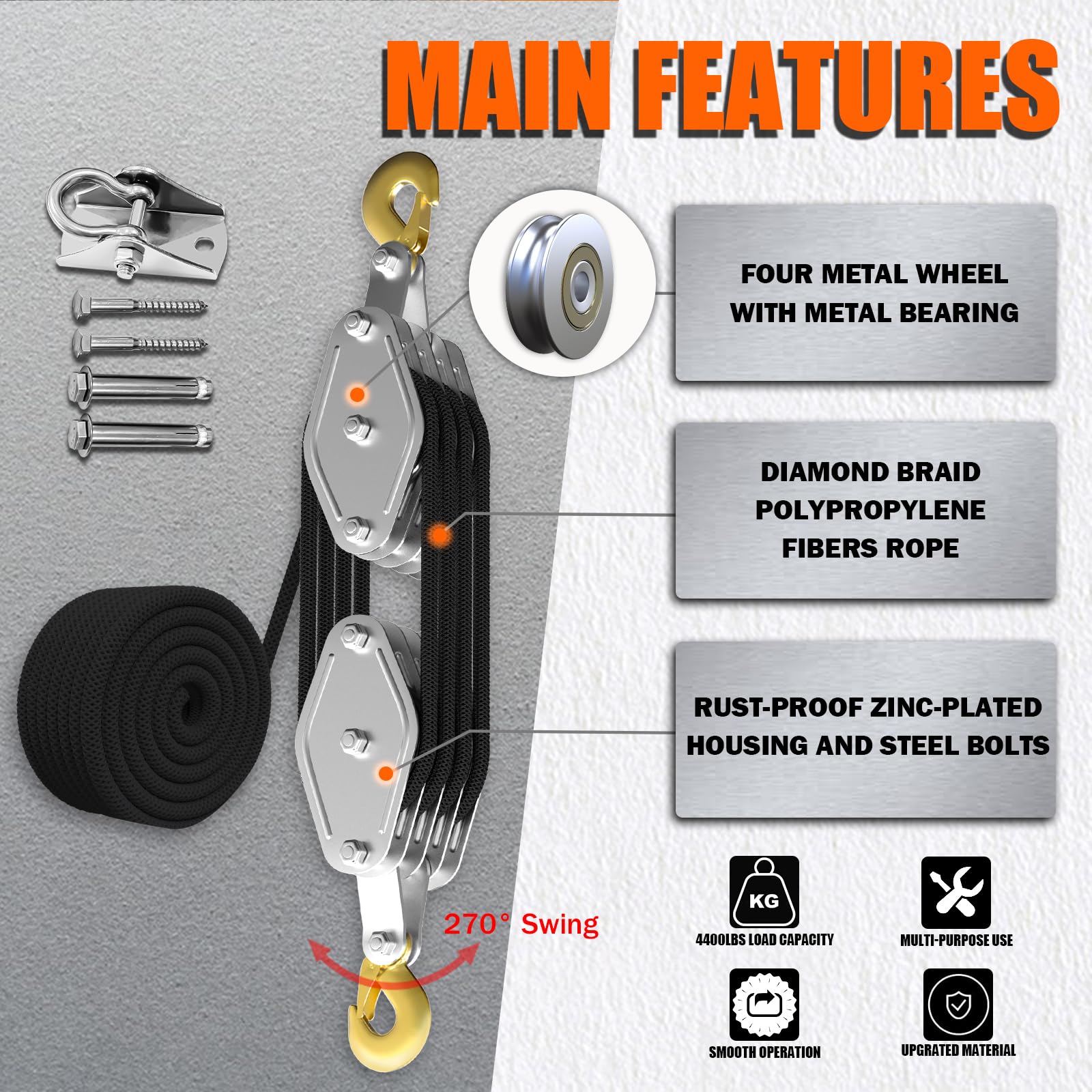 YATOINTO 8:1 block-and-tackle demonstrates efficient lifting with reduced effort