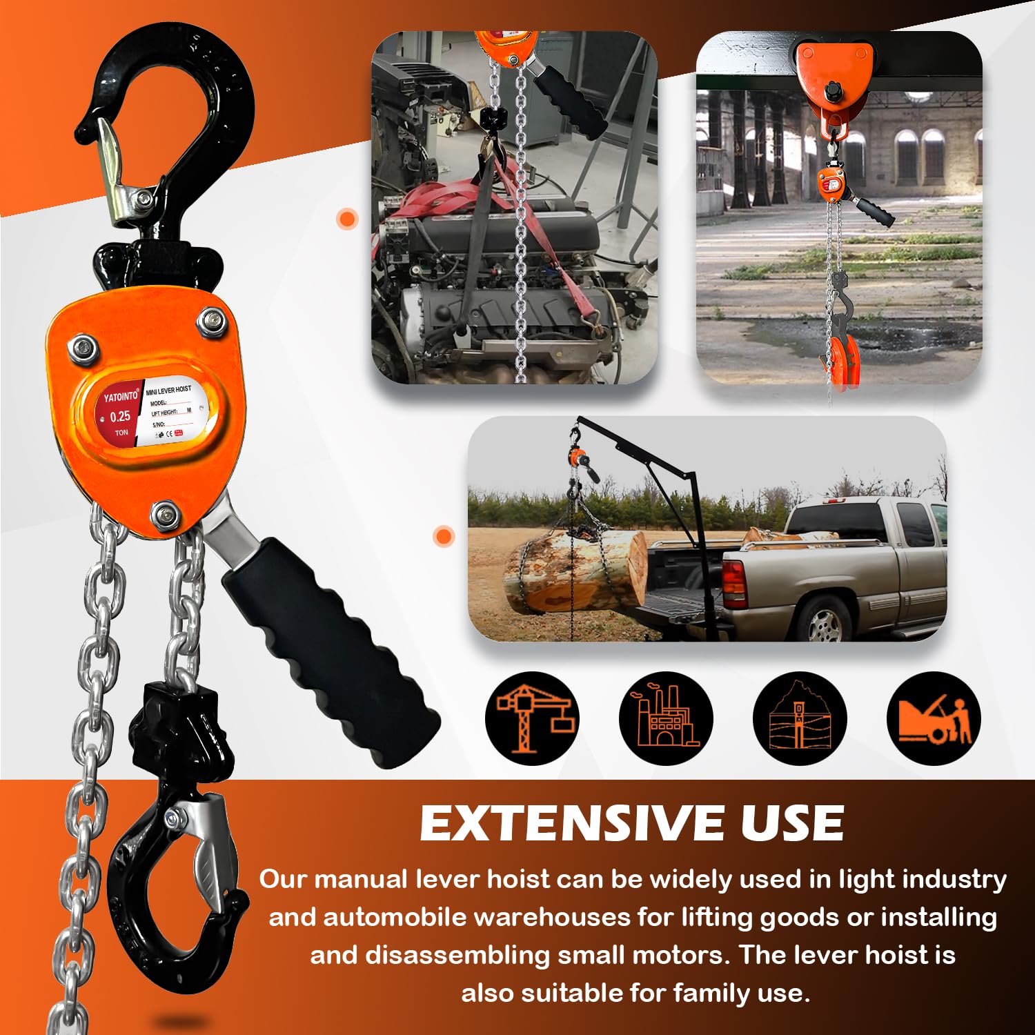 Compact design of YATOINTO hoist for use in tight workshop spaces