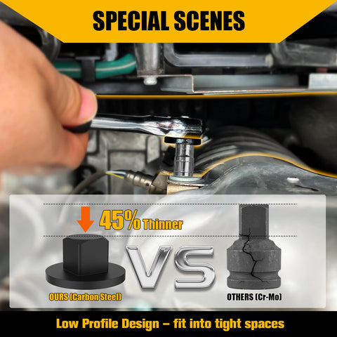 YATOINTO low-profile socket adapter 3/4 to 1 extends reach for heavy-duty tasks.