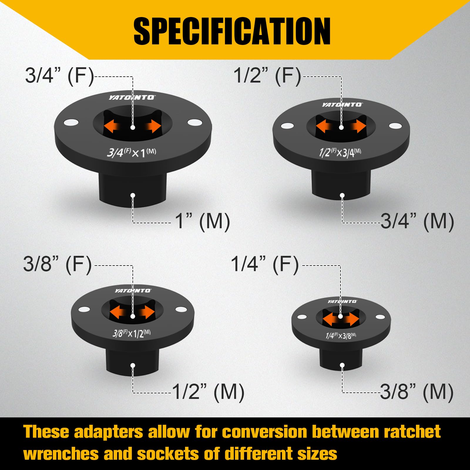YATOINTO low-profile socket adapter 3/8 to 1/2 reduces wobble with magnetic square fit.