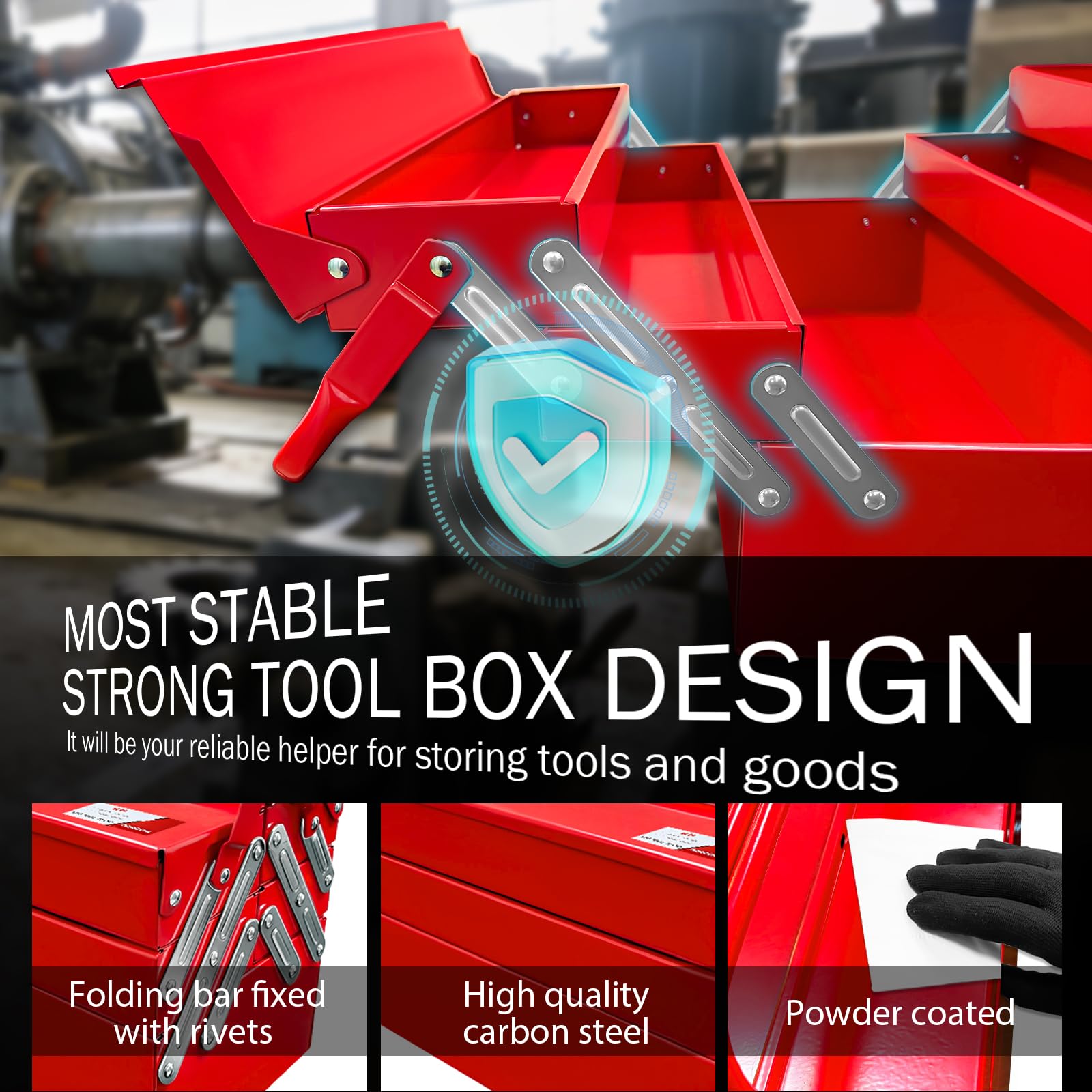YATOINTO metal cantilever tool box drawer trays close-up shows organized storage.