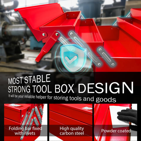 YATOINTO metal cantilever tool box drawer trays close-up shows organized storage.