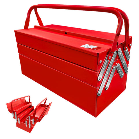 YATOINTO metal cantilever tool box front view highlights sturdy construction for heavy-use storage.
