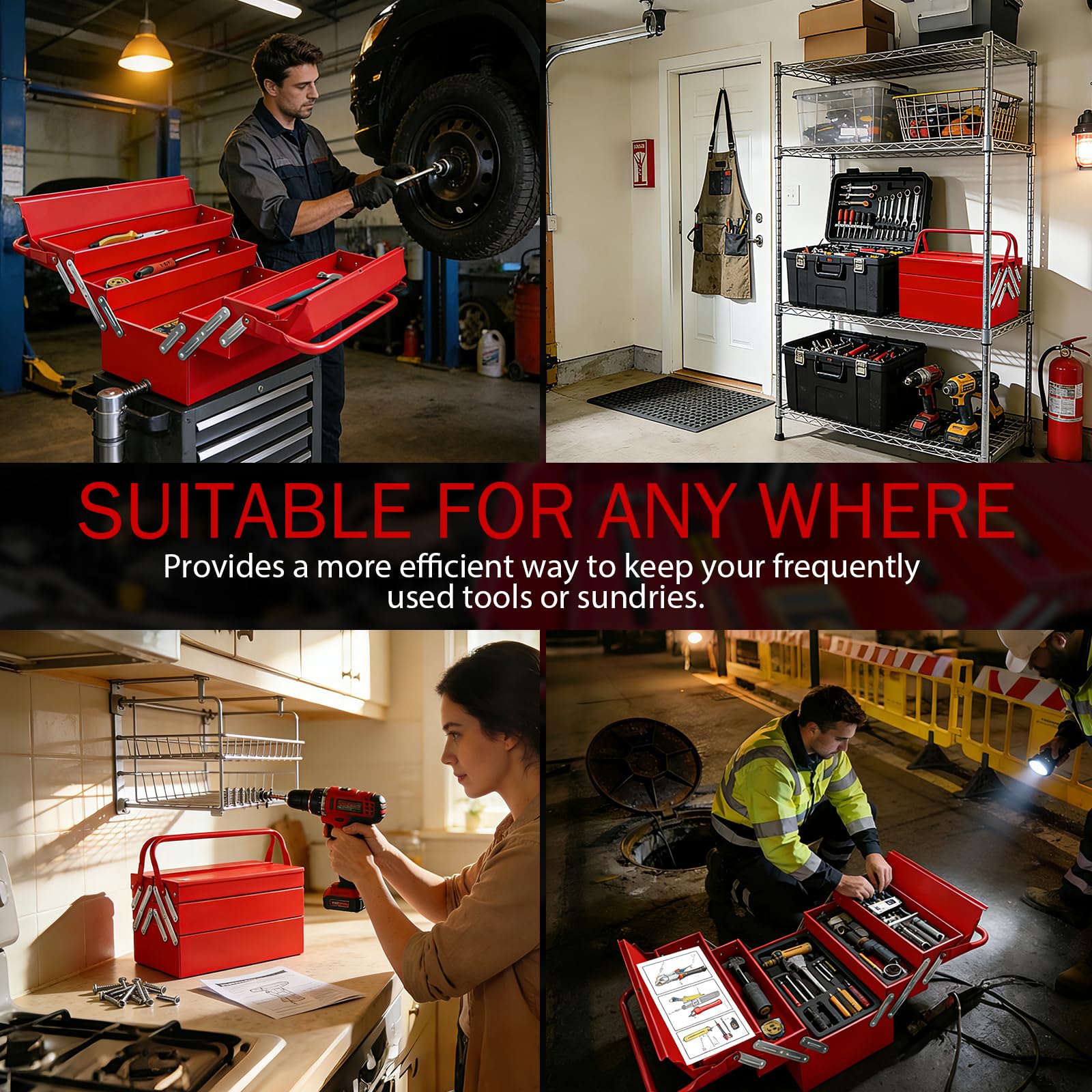YATOINTO metal cantilever tool box rust-resistant finish protects tools.