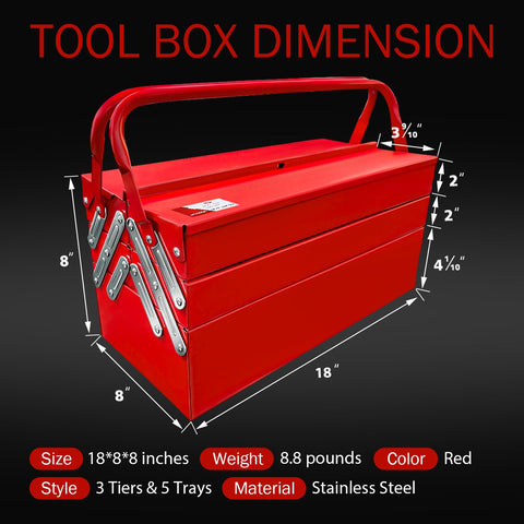 YATOINTO metal cantilever tool box side view highlights portable handle for on-site transport.