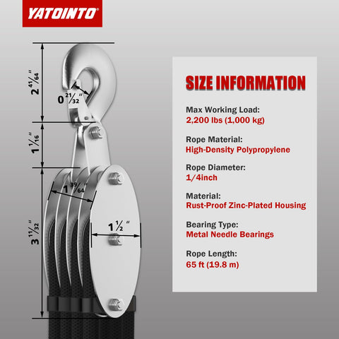 YATOINTO rust-proof housing with zinc plating protects rope guide.