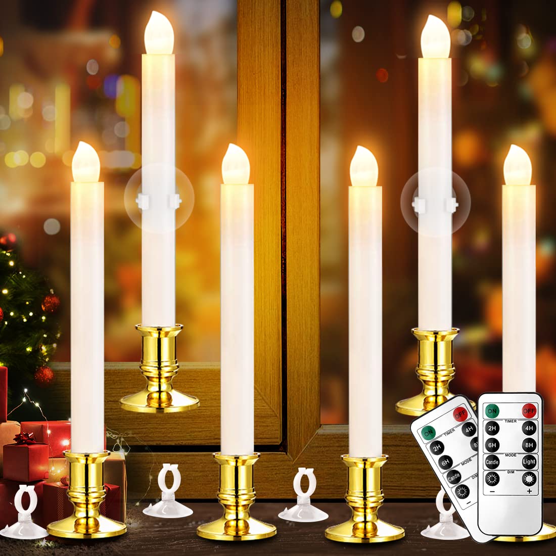 YAUNGEL Christmas window candles in a bright window display for festive ambiance.