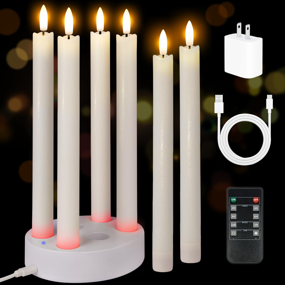 YAUNGEL rechargeable flameless taper candle with real-wax look and 3D flame for safe ambience.
