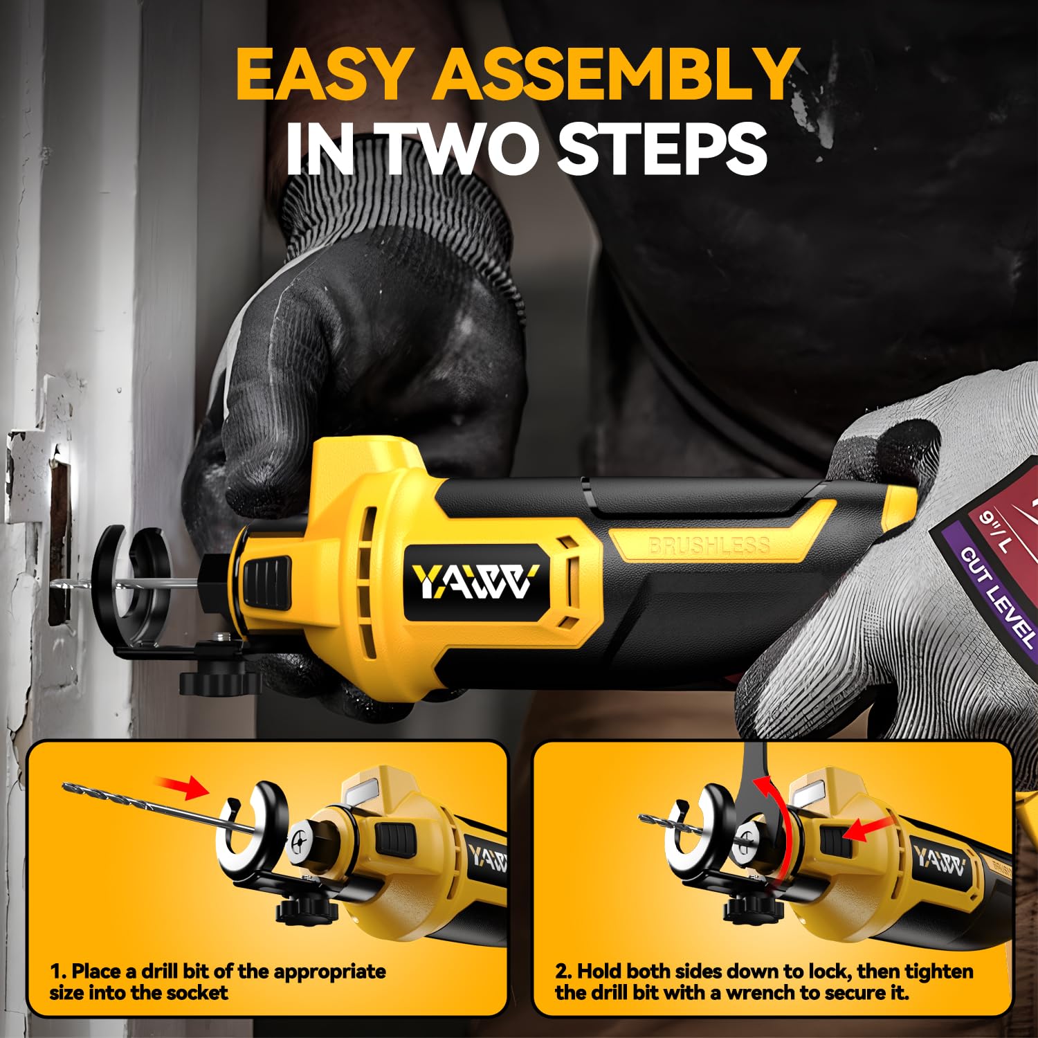 YAWV included 1/8-inch bit and 1/4-inch collets included for versatile cutting options.