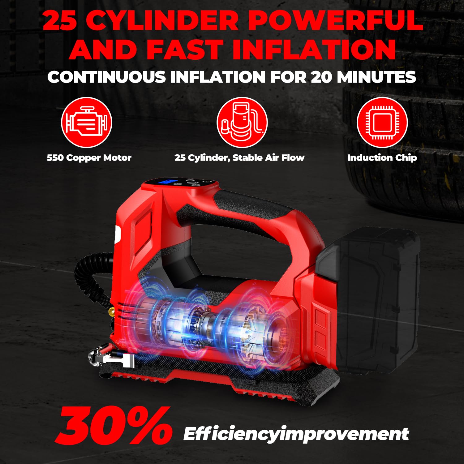 YAWV air pump features LED light and digital gauge for precise readings