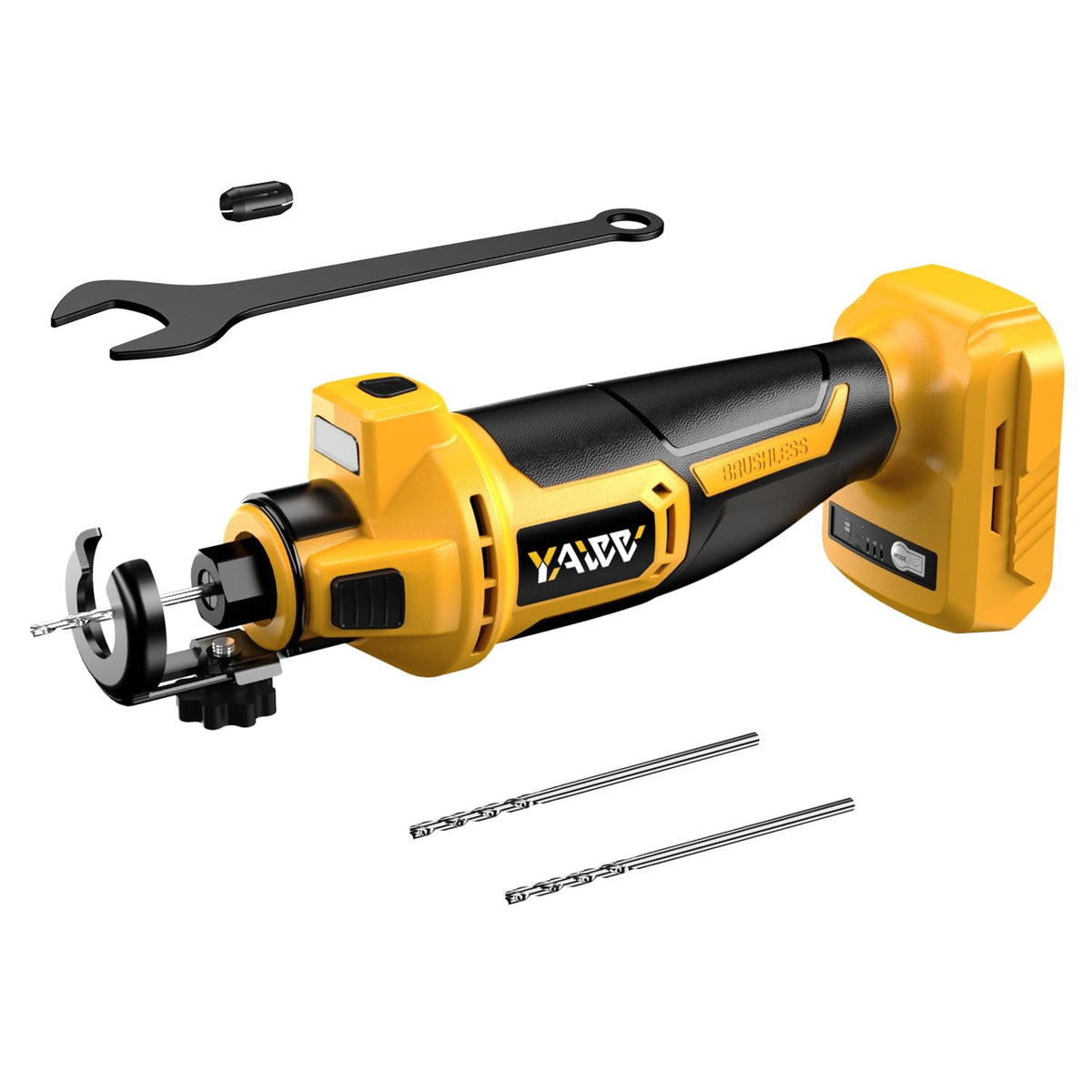 YAWV cordless drywall cut-out tool with DeWalt 20V battery compatibility for precise drywall cuts.
