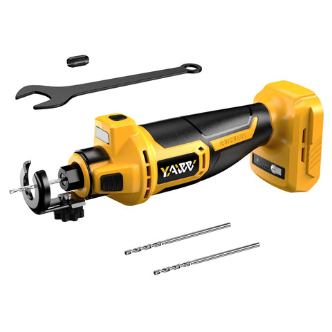 YAWV cordless drywall cut-out tool with DeWalt 20V battery compatibility for precise drywall cuts.