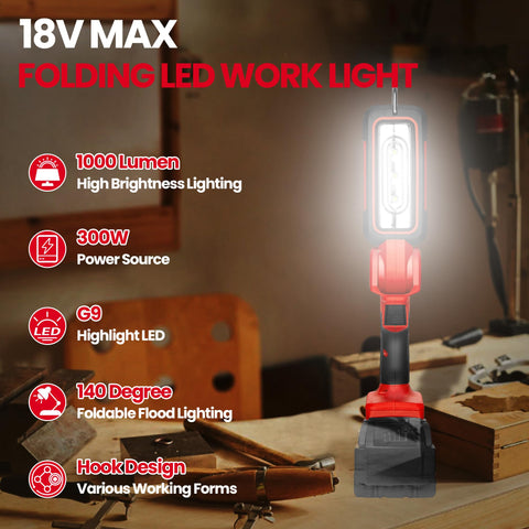 YAWV LED work light delivering 1000 lumens for clear workshop illumination.