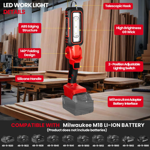 YAWV work light with two brightness levels for flexible task lighting.