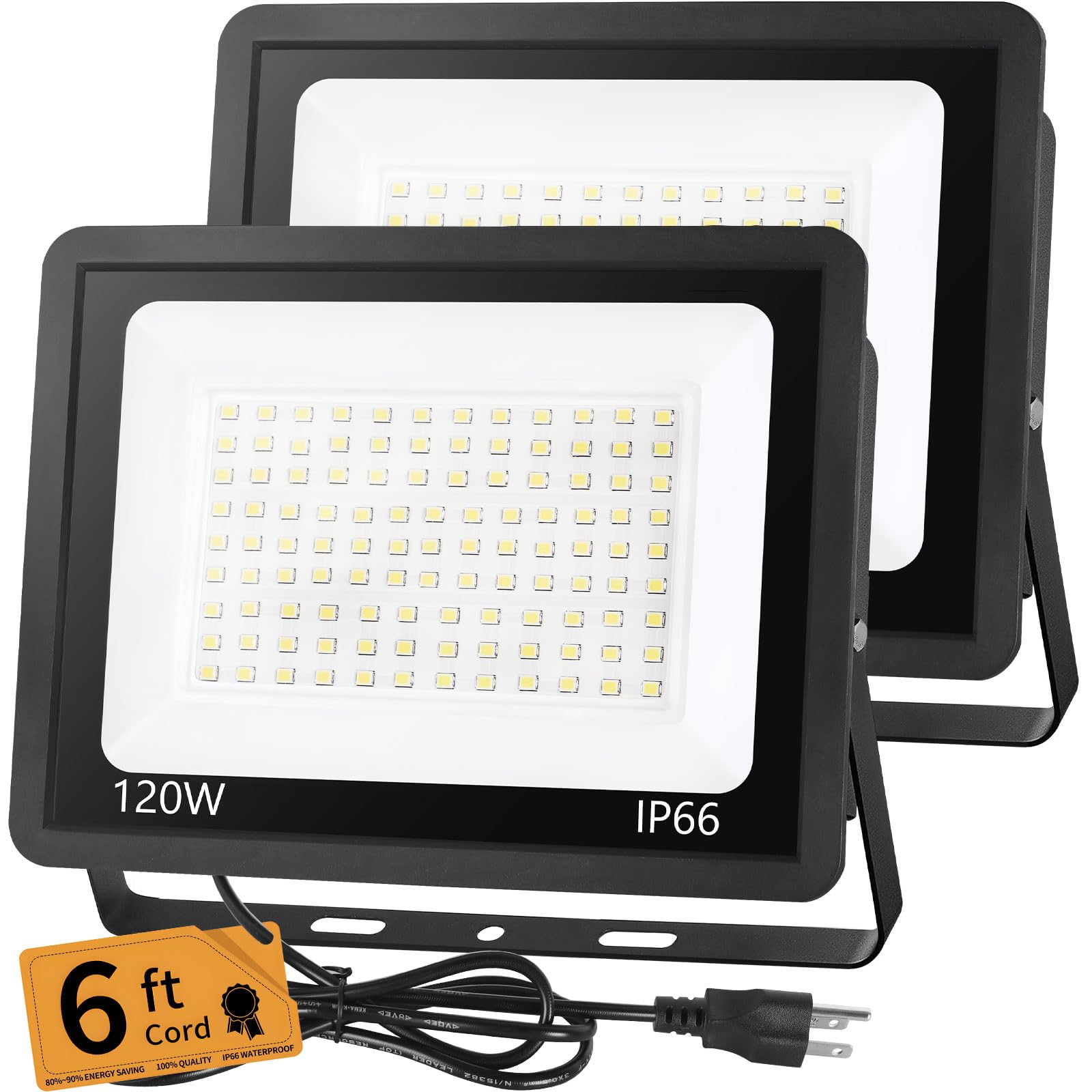 YAYIT 120W LED Flood Light Outdoor with 6ft plug for bright, wide-area illumination.