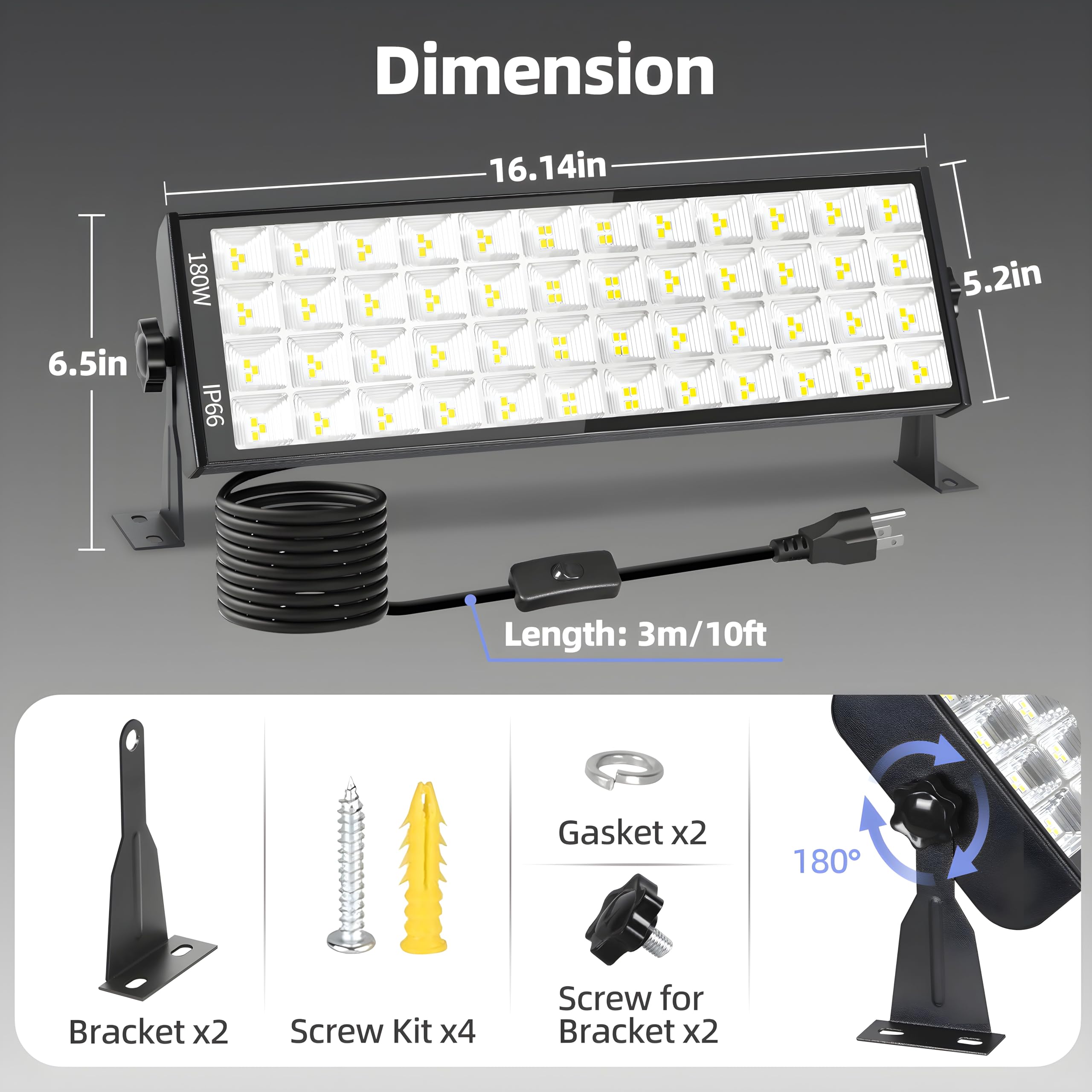 YAYIT 180W shop light adjustable bracket for flexible mounting
