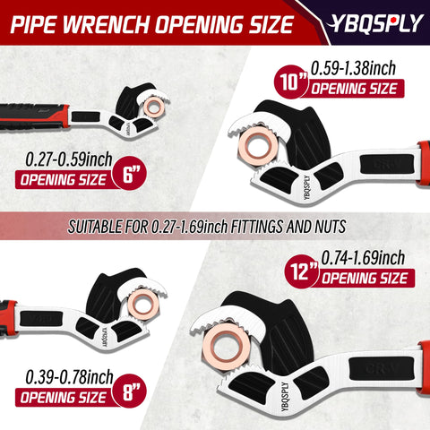 YBQSPLY pipe wrench set 10in strong grip for varied nut sizes