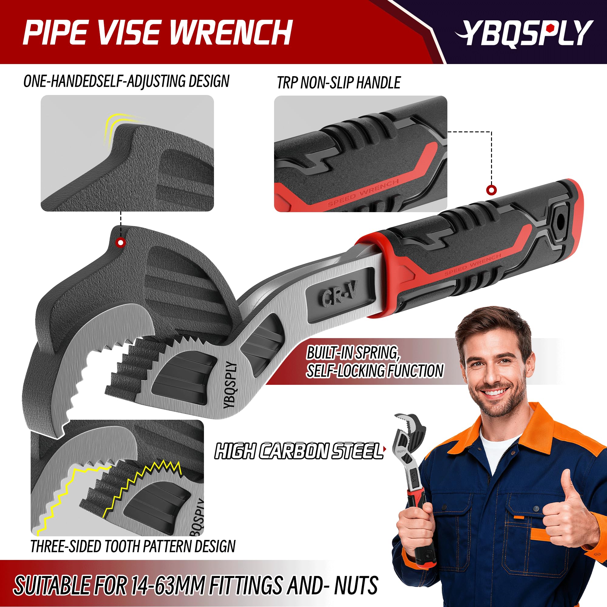 YBQSPLY pipe wrench set 12in versatile leverage on stubborn fittings