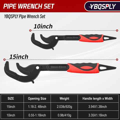 YBQSPLY pipe wrench set 15 inch front view shows extended reach for larger nuts