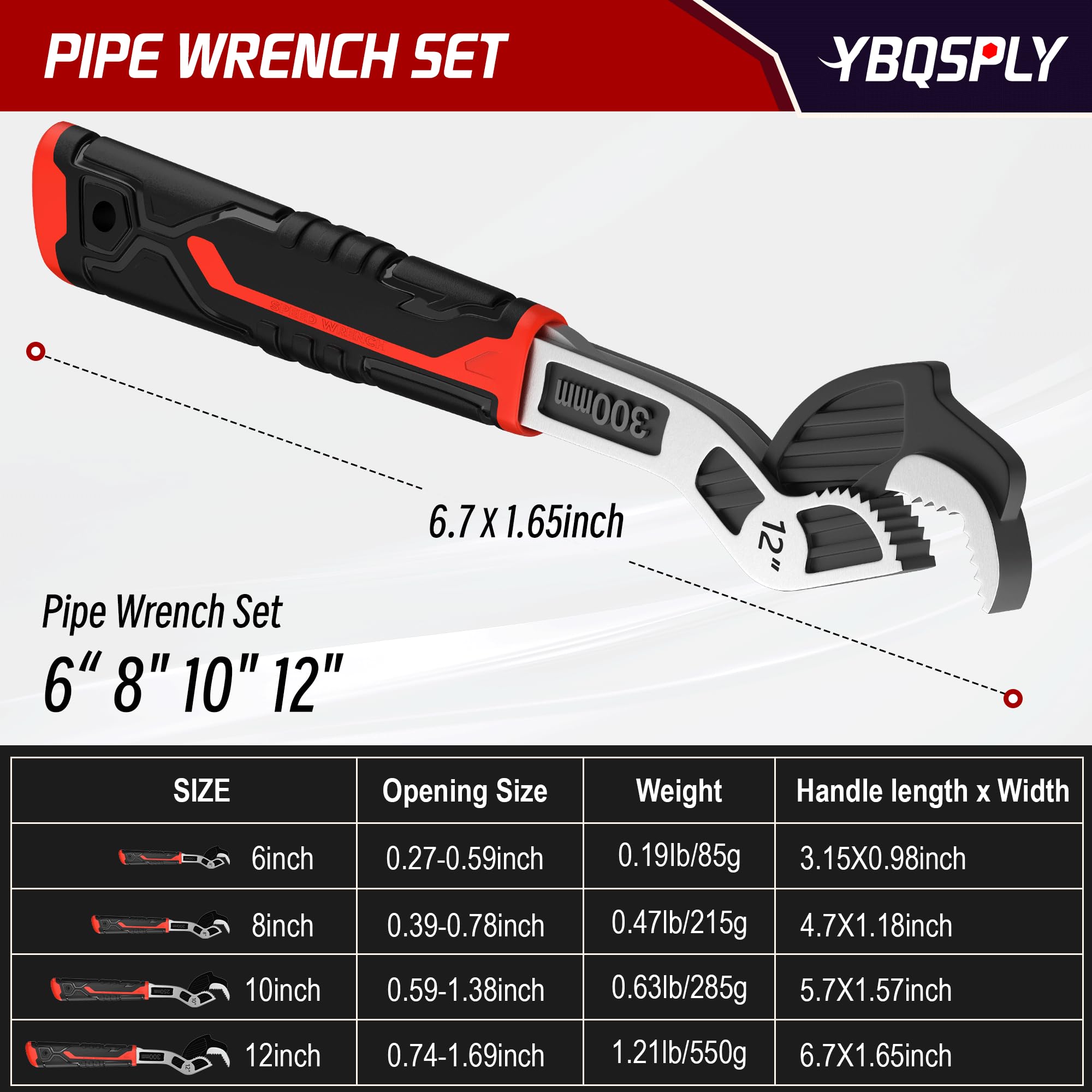 YBQSPLY pipe wrench set 8in ideal for medium pipes and fixtures