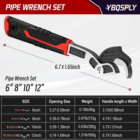 YBQSPLY pipe wrench set 8in ideal for medium pipes and fixtures