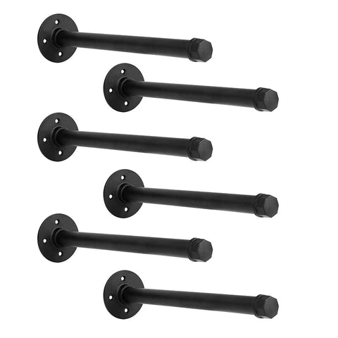 YCCO 12-inch industrial pipe bracket set in black iron for durable DIY shelving