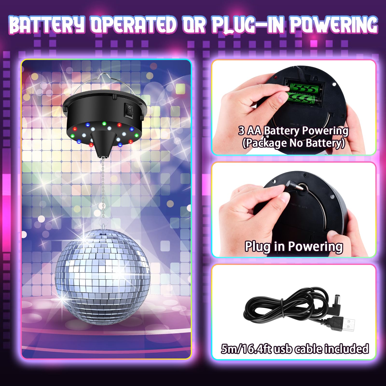 YCCOKJJ disco ball offers four color lights for dynamic scene effects.