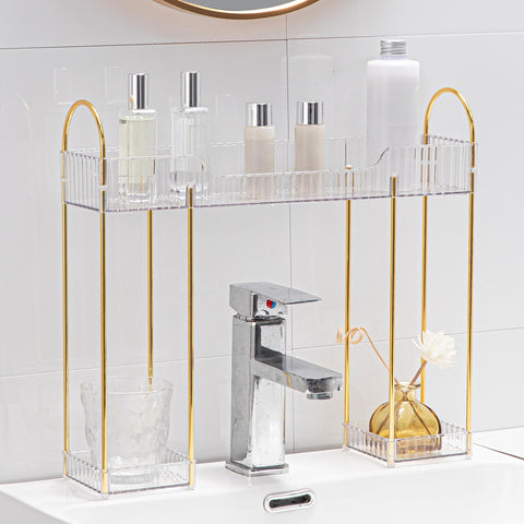 YCIA&DONE faucet shelf above sink organizes toiletries efficiently.