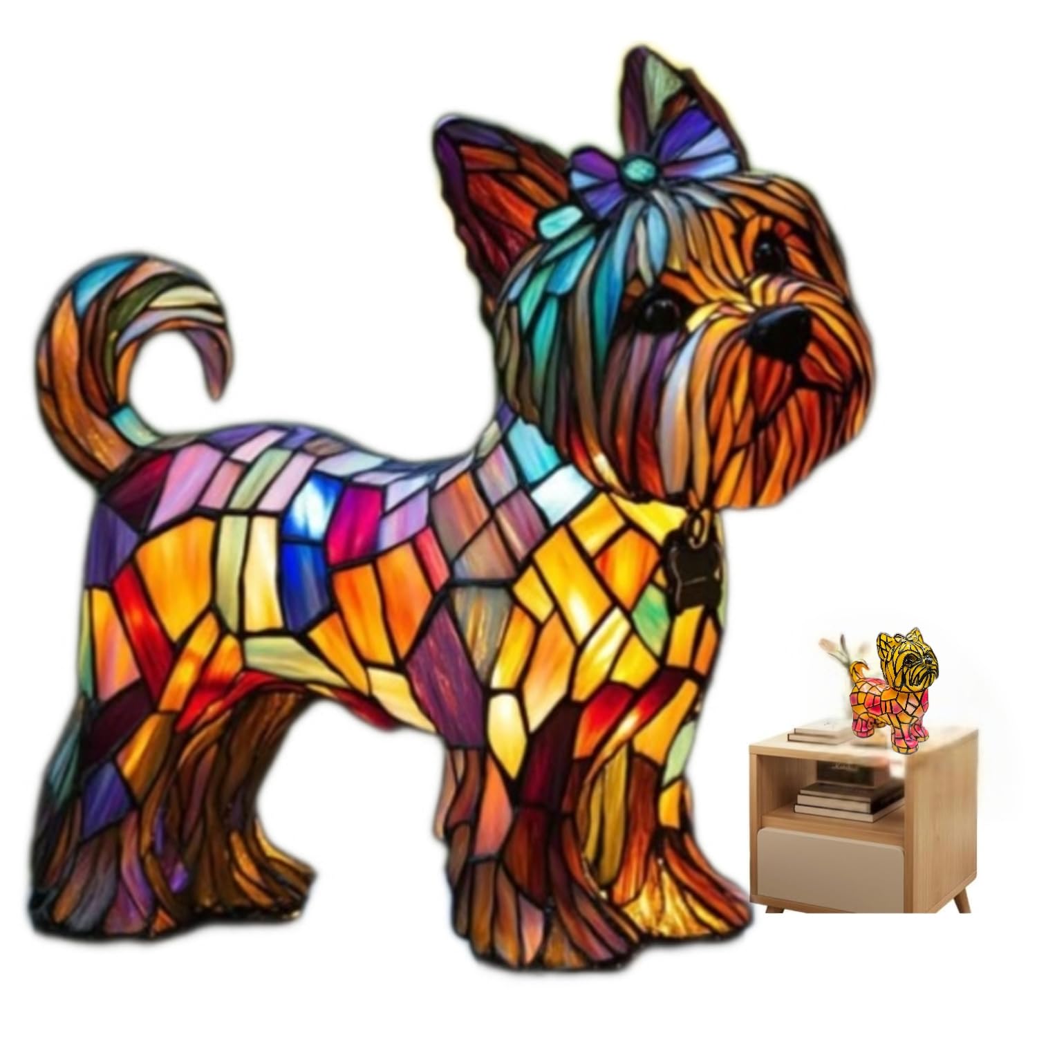 Yckeogln retro Yorkshire Terrier table lamp with colorful resin for warm ambiance