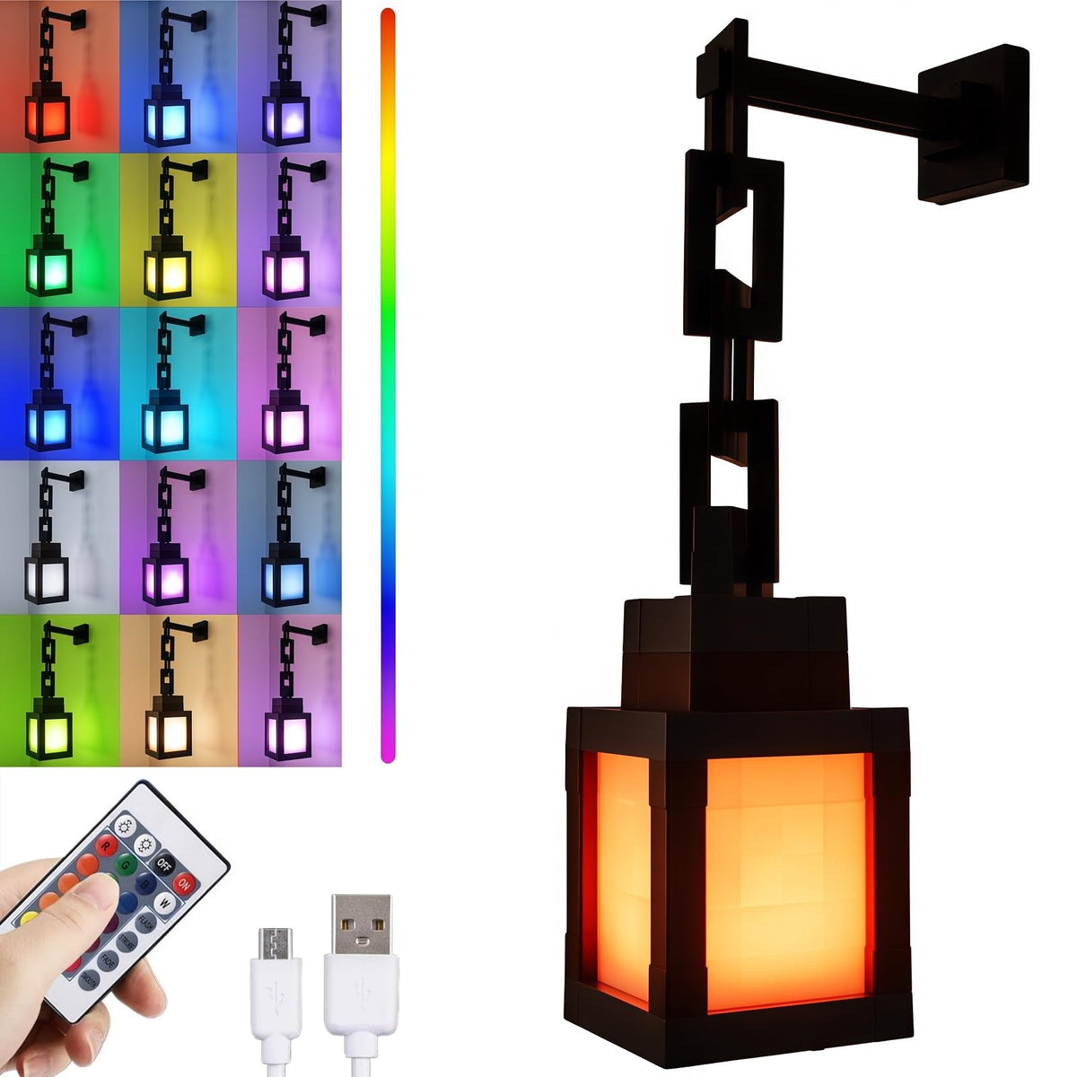 YCSTZM pixelated lantern night light with remote for quick color changes.