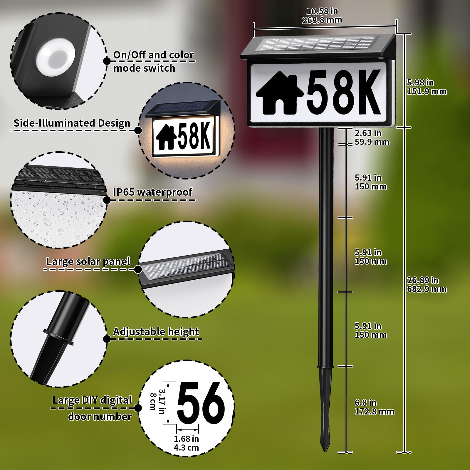 YDHOK solar address sign in ground stake offers flexible placement along pathways