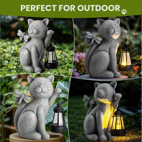 YDKOJGW garden cat figurine sized 20cm wide by 24.1cm tall.