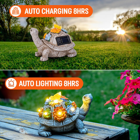 Gray turtle yard decor highlights balcony, patio, and garden corners.