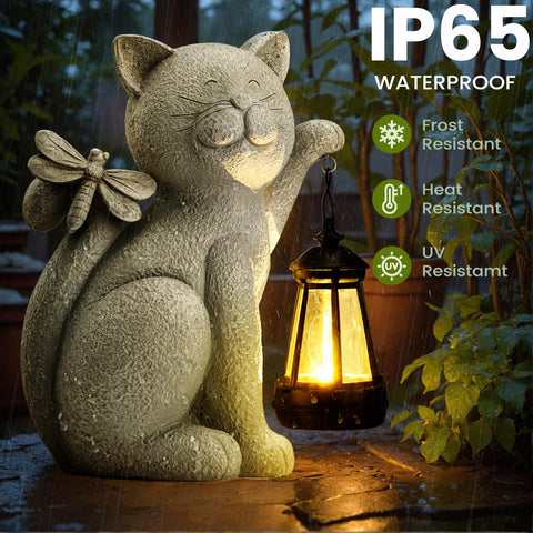 YDKOJGW solar-powered cat lantern lights up automatically after dusk.