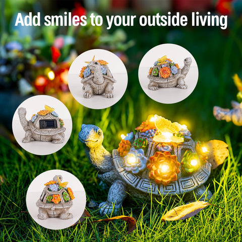 Turtle statue with LED glow for safe night illumination.